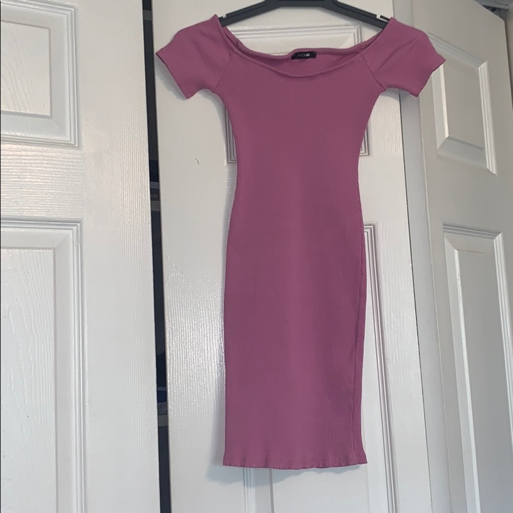 Pink off shoulder mini dress